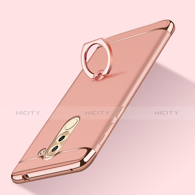 Custodia Lusso Metallo Laterale e Plastica con Anello Supporto per Huawei Honor 6X Oro Rosa