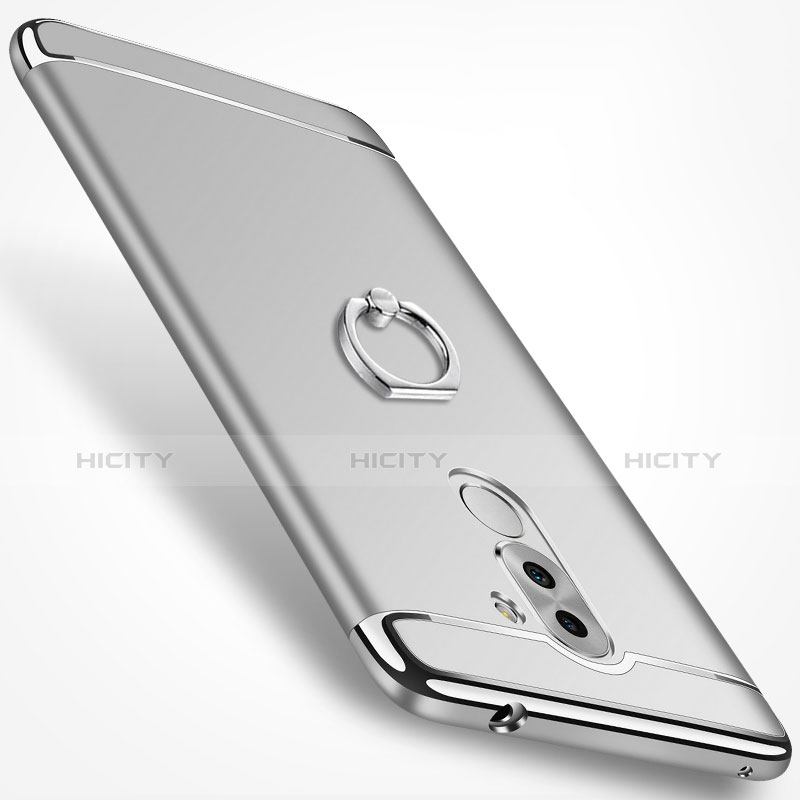 Custodia Lusso Metallo Laterale e Plastica con Anello Supporto per Huawei Honor 6X Pro Argento