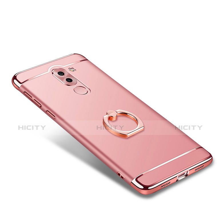 Custodia Lusso Metallo Laterale e Plastica con Anello Supporto per Huawei Honor 6X Pro Oro Rosa