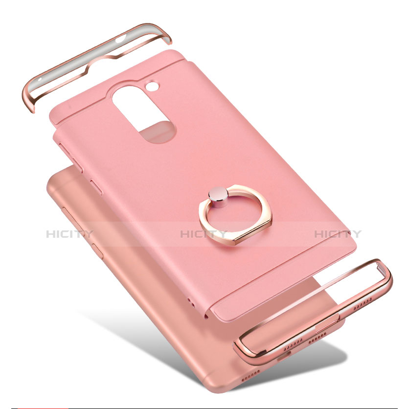 Custodia Lusso Metallo Laterale e Plastica con Anello Supporto per Huawei Honor 6X Pro Oro Rosa