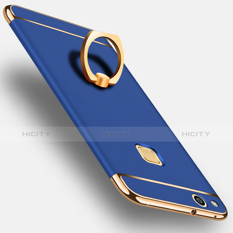 Custodia Lusso Metallo Laterale e Plastica con Anello Supporto per Huawei Honor 8 Lite Blu