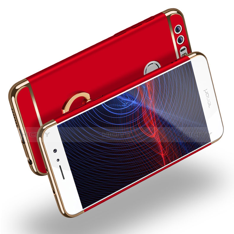 Custodia Lusso Metallo Laterale e Plastica con Anello Supporto per Huawei Honor 8 Rosso