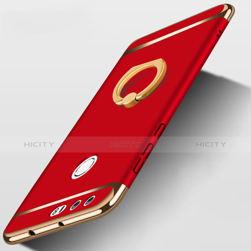 Custodia Lusso Metallo Laterale e Plastica con Anello Supporto per Huawei Honor 8 Rosso