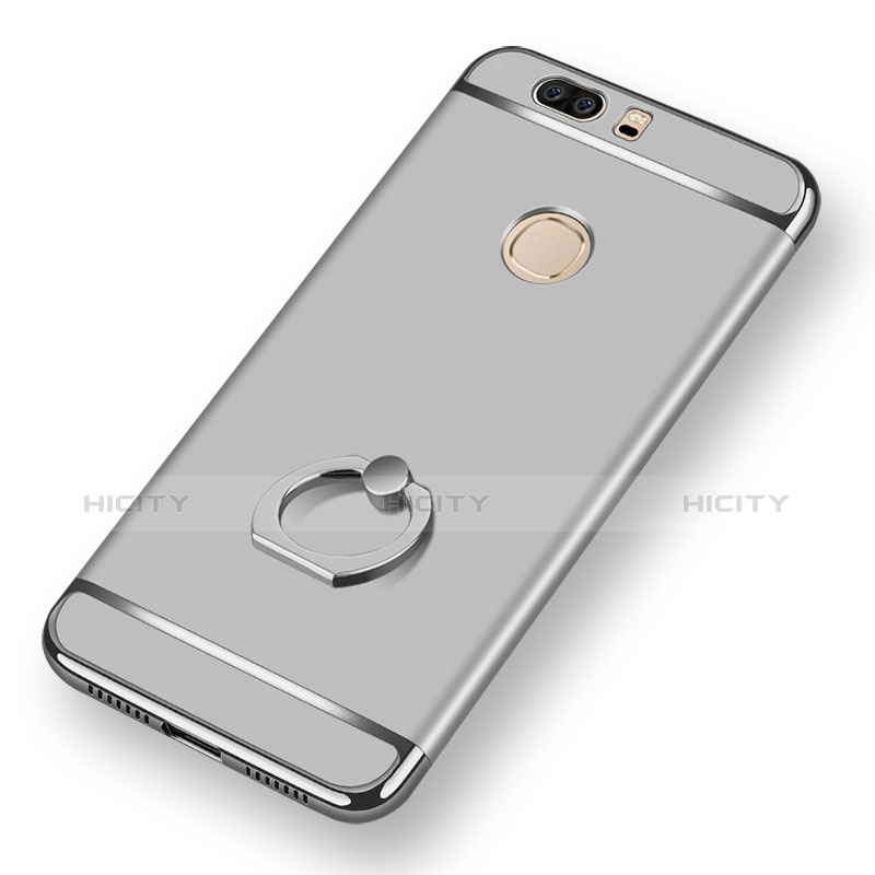 Custodia Lusso Metallo Laterale e Plastica con Anello Supporto per Huawei Honor V8 Argento