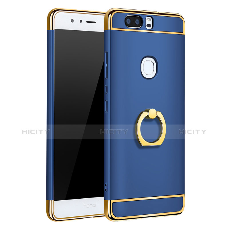 Custodia Lusso Metallo Laterale e Plastica con Anello Supporto per Huawei Honor V8 Blu