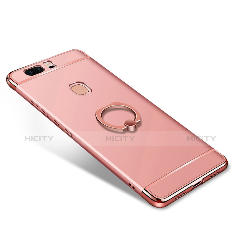 Custodia Lusso Metallo Laterale e Plastica con Anello Supporto per Huawei Honor V8 Oro Rosa