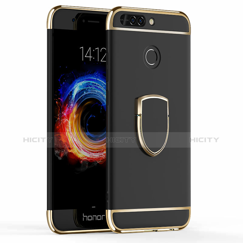 Custodia Lusso Metallo Laterale e Plastica con Anello Supporto per Huawei Honor V9 Nero