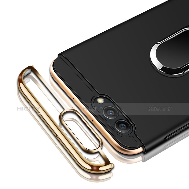 Custodia Lusso Metallo Laterale e Plastica con Anello Supporto per Huawei Honor View 10 Nero