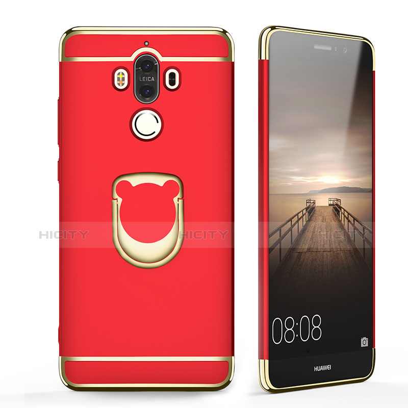 Custodia Lusso Metallo Laterale e Plastica con Anello Supporto per Huawei Mate 9 Rosso