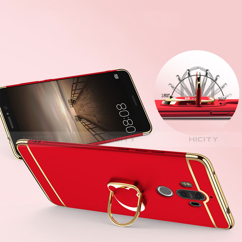 Custodia Lusso Metallo Laterale e Plastica con Anello Supporto per Huawei Mate 9 Rosso