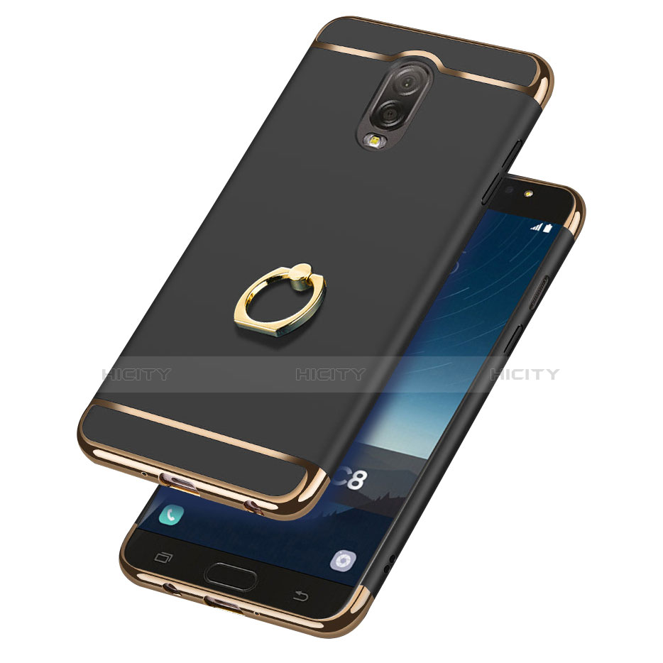 Custodia Lusso Metallo Laterale e Plastica con Anello Supporto per Samsung Galaxy C7 (2017) Nero