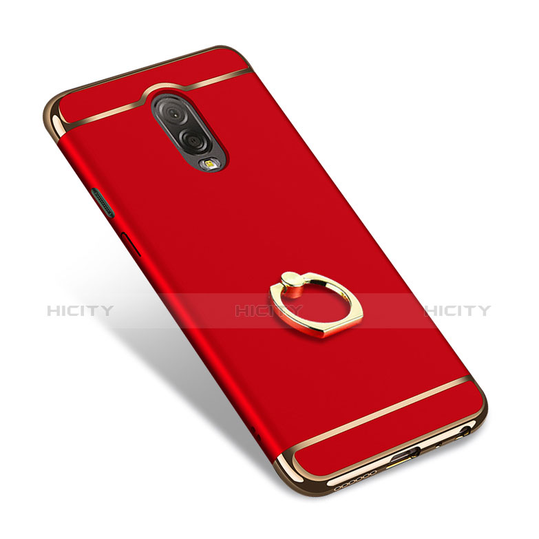 Custodia Lusso Metallo Laterale e Plastica con Anello Supporto per Samsung Galaxy J7 Plus Rosso