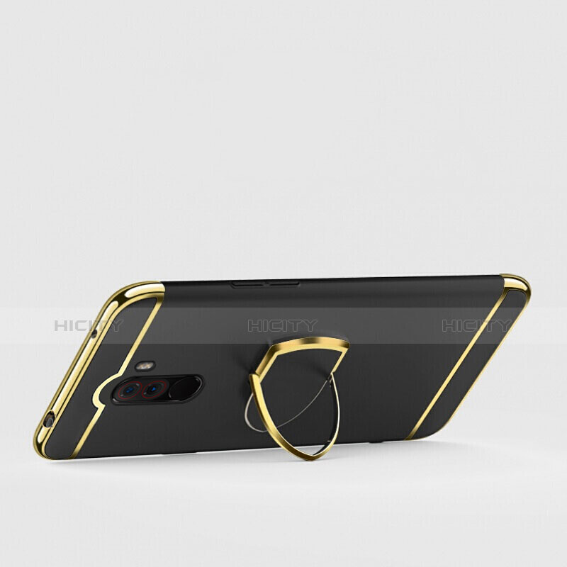 Custodia Lusso Metallo Laterale e Plastica con Anello Supporto per Xiaomi Pocophone F1 Nero