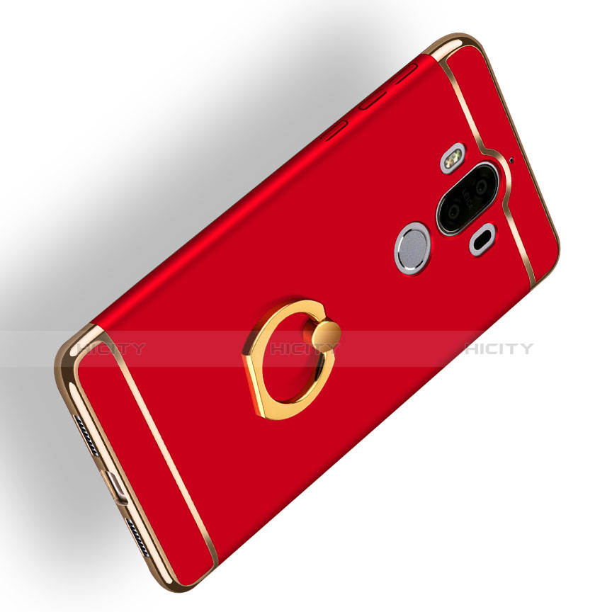 Custodia Lusso Metallo Laterale e Plastica con Anello Supporto Q04 per Huawei Mate 9 Rosso