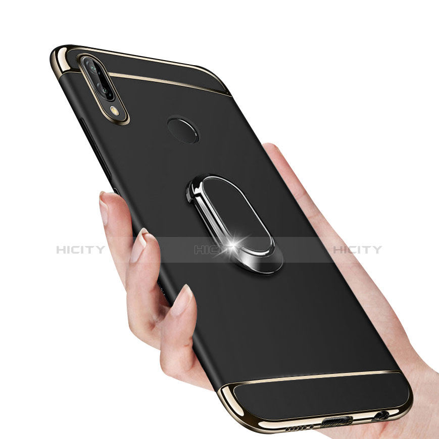 Custodia Lusso Metallo Laterale e Plastica con Magnetico Anello Supporto per Huawei Nova 3i Nero