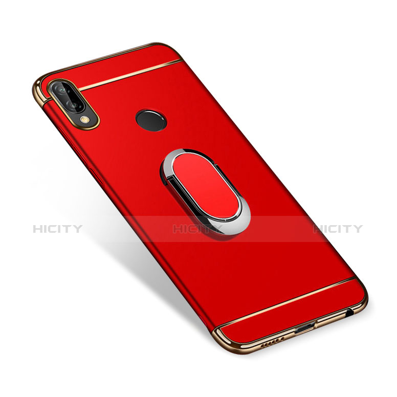 Custodia Lusso Metallo Laterale e Plastica con Magnetico Anello Supporto per Huawei P Smart+ Plus Rosso