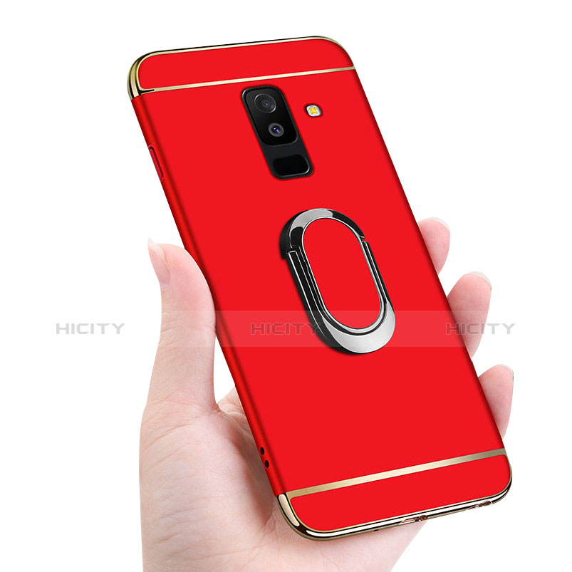Custodia Lusso Metallo Laterale e Plastica con Magnetico Anello Supporto per Samsung Galaxy A6 Plus (2018) Rosso