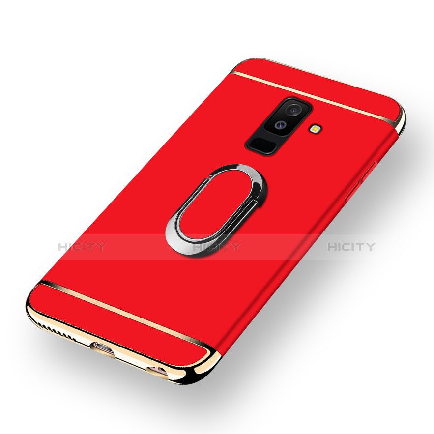 Custodia Lusso Metallo Laterale e Plastica con Magnetico Anello Supporto per Samsung Galaxy A6 Plus Rosso