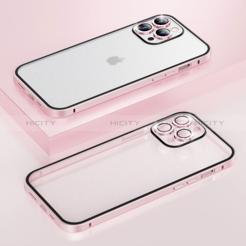 Custodia Lusso Metallo Laterale e Plastica Cover Bling-Bling LF1 per Apple iPhone 13 Pro Oro Rosa
