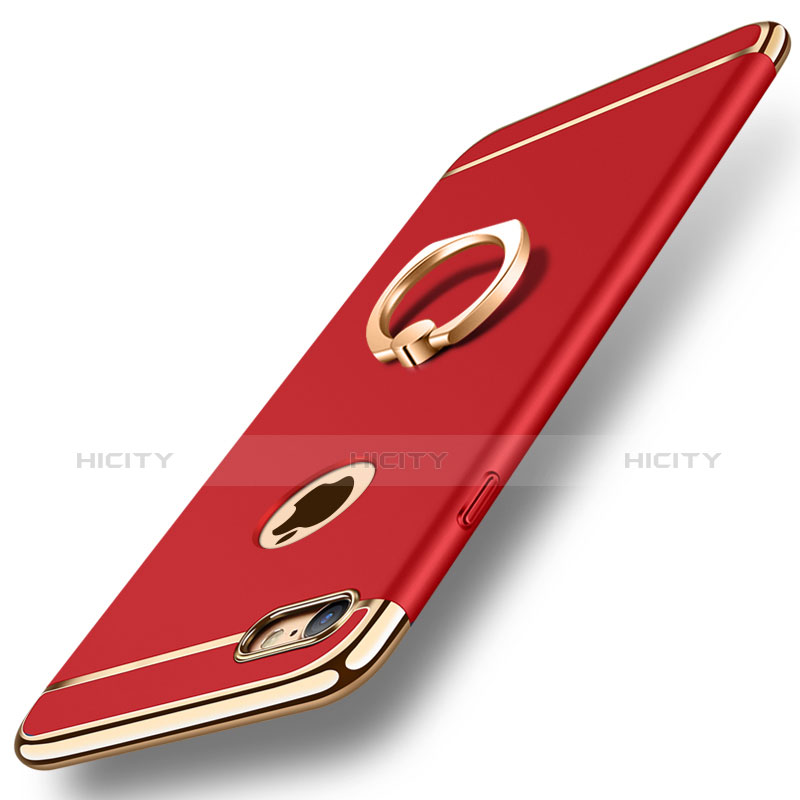 Custodia Lusso Metallo Laterale e Plastica Cover con Anello Supporto A01 per Apple iPhone 7 Rosso