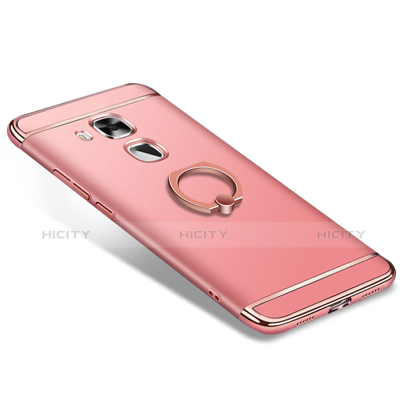 Custodia Lusso Metallo Laterale e Plastica Cover con Anello Supporto A01 per Huawei G9 Plus Oro Rosa