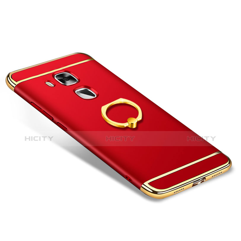 Custodia Lusso Metallo Laterale e Plastica Cover con Anello Supporto A01 per Huawei G9 Plus Rosso