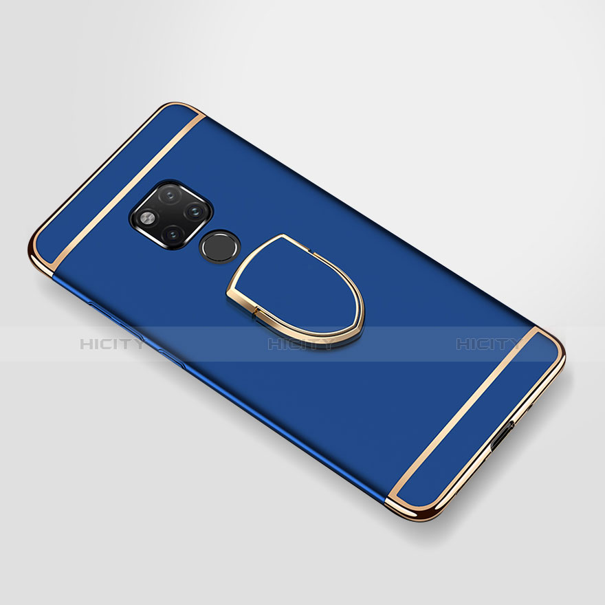 Custodia Lusso Metallo Laterale e Plastica Cover con Anello Supporto A01 per Huawei Mate 20 X Blu