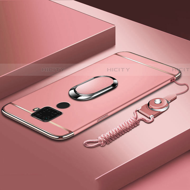 Custodia Lusso Metallo Laterale e Plastica Cover con Anello Supporto A01 per Huawei Nova 5i Pro Oro Rosa