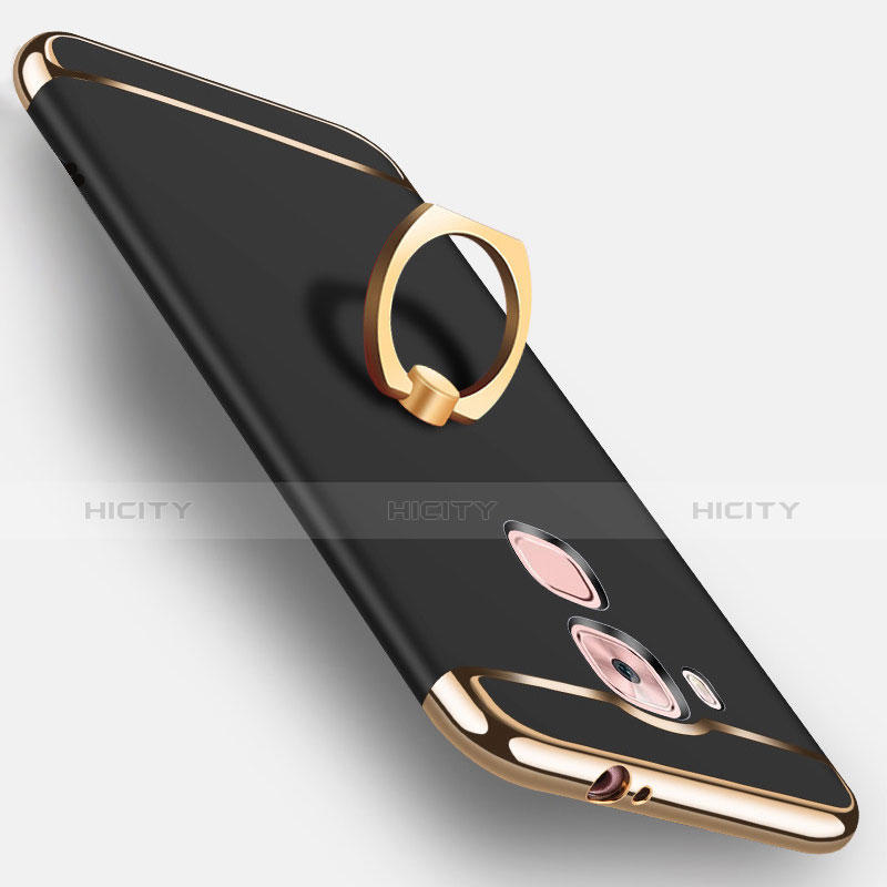 Custodia Lusso Metallo Laterale e Plastica Cover con Anello Supporto A01 per Huawei Nova Plus Nero