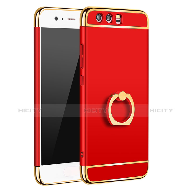 Custodia Lusso Metallo Laterale e Plastica Cover con Anello Supporto A01 per Huawei P10 Plus Rosso