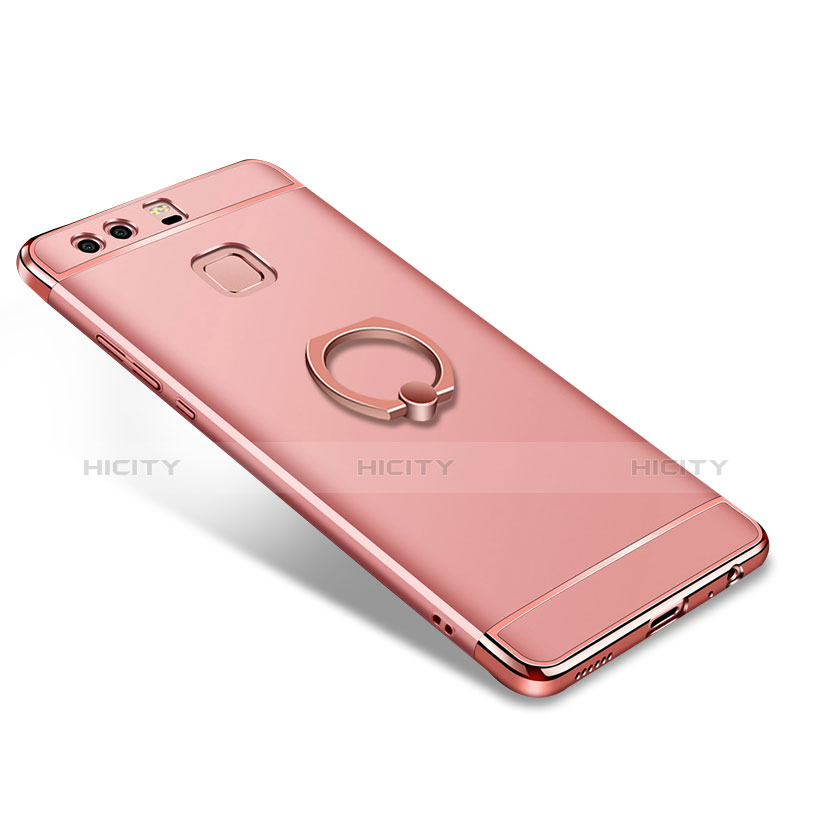 Custodia Lusso Metallo Laterale e Plastica Cover con Anello Supporto A01 per Huawei P9 Plus