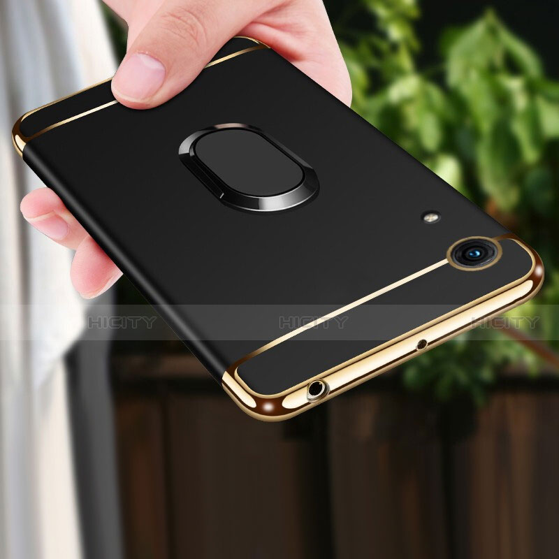 Custodia Lusso Metallo Laterale e Plastica Cover con Anello Supporto A01 per Huawei Y6 (2019)