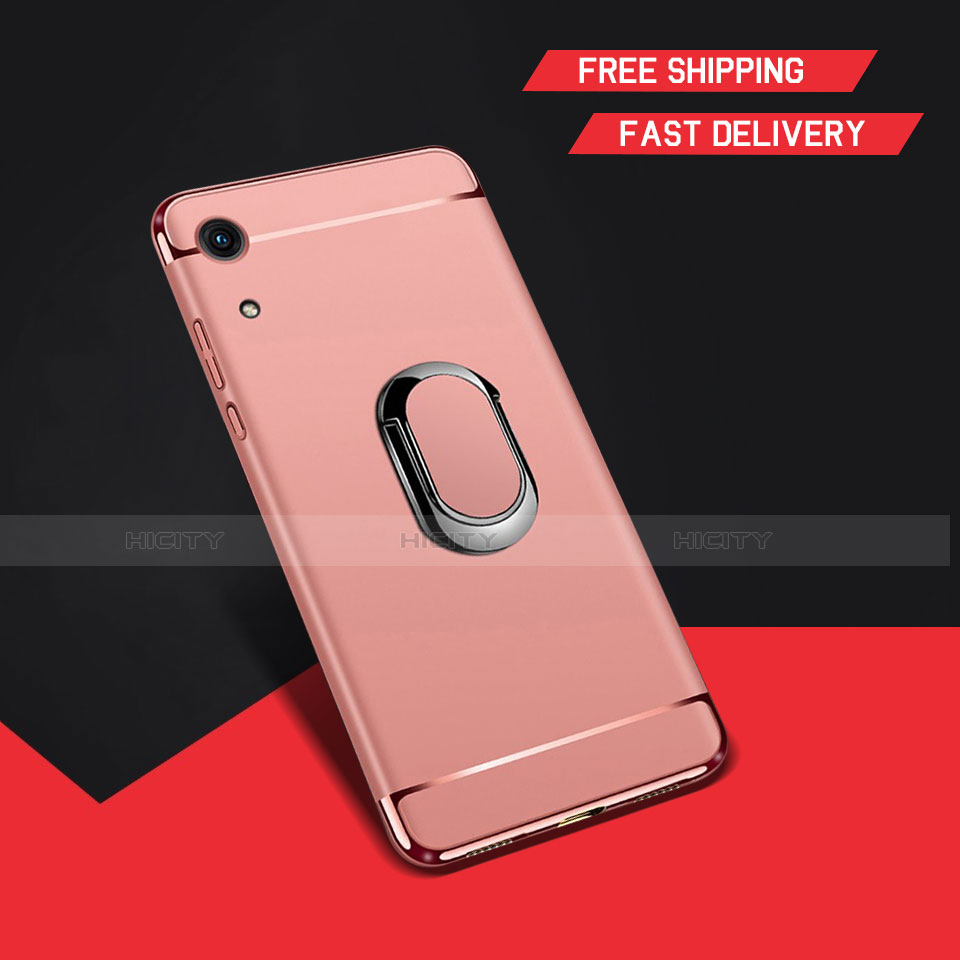 Custodia Lusso Metallo Laterale e Plastica Cover con Anello Supporto A01 per Huawei Y6s Oro Rosa