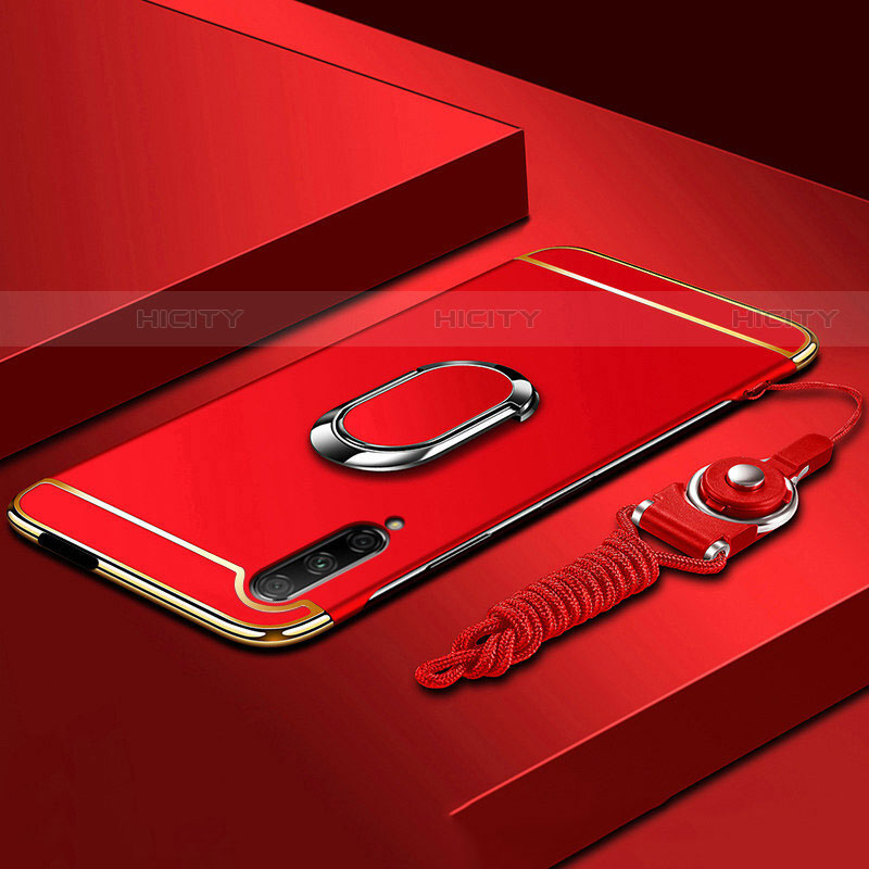 Custodia Lusso Metallo Laterale e Plastica Cover con Anello Supporto A01 per Huawei Y9s Rosso