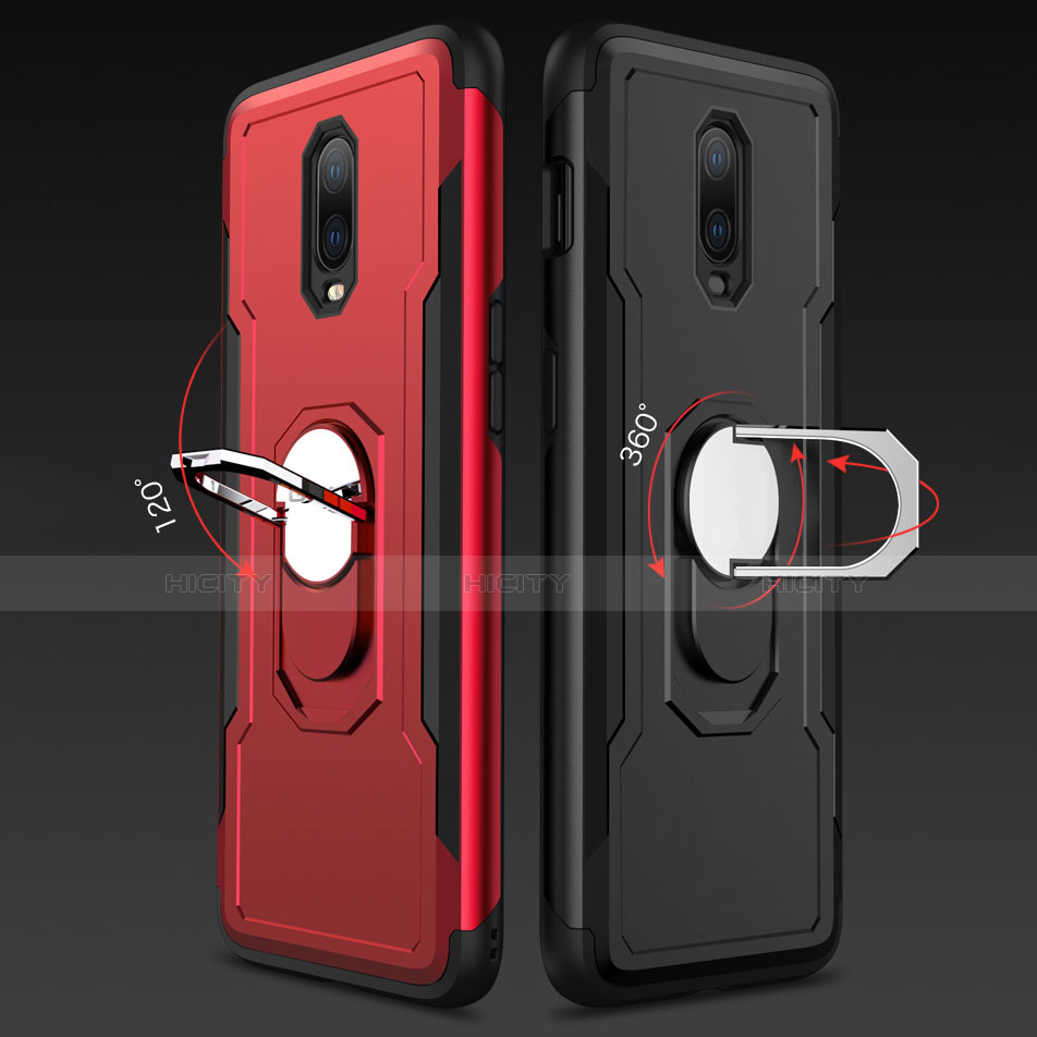 Custodia Lusso Metallo Laterale e Plastica Cover con Anello Supporto A01 per OnePlus 6T