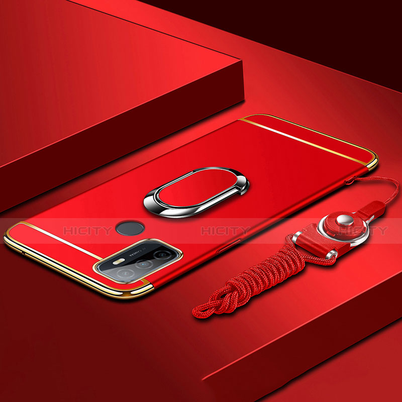 Custodia Lusso Metallo Laterale e Plastica Cover con Anello Supporto A01 per Oppo A33 Rosso