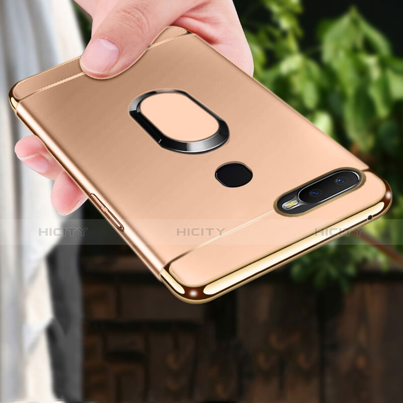 Custodia Lusso Metallo Laterale e Plastica Cover con Anello Supporto A01 per Oppo A7 Oro