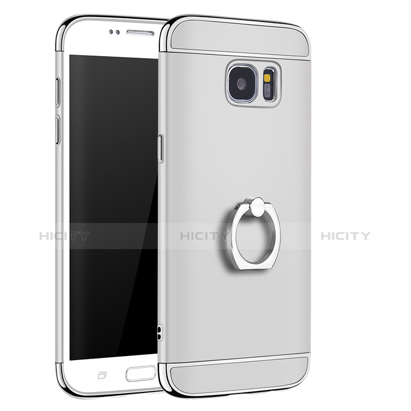 Custodia Lusso Metallo Laterale e Plastica Cover con Anello Supporto A01 per Samsung Galaxy S7 Edge G935F Argento