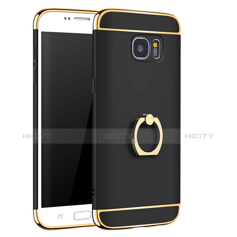 Custodia Lusso Metallo Laterale e Plastica Cover con Anello Supporto A01 per Samsung Galaxy S7 Edge G935F Nero