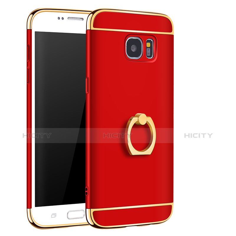 Custodia Lusso Metallo Laterale e Plastica Cover con Anello Supporto A01 per Samsung Galaxy S7 Edge G935F Rosso