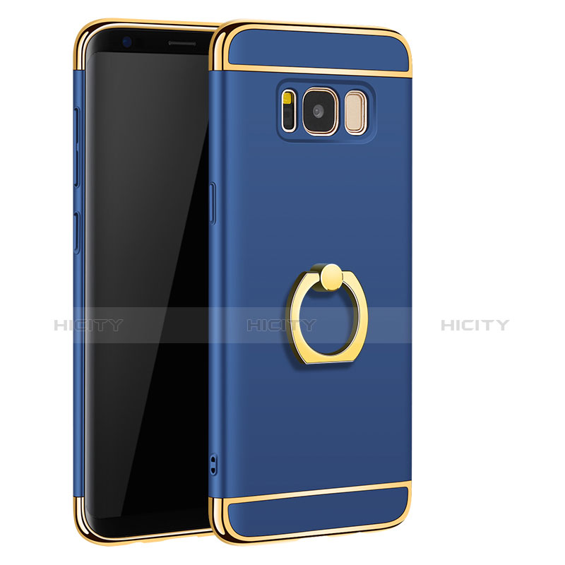 Custodia Lusso Metallo Laterale e Plastica Cover con Anello Supporto A01 per Samsung Galaxy S8 Blu