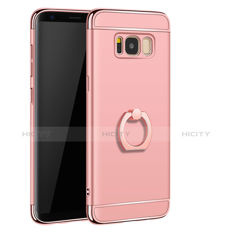 Custodia Lusso Metallo Laterale e Plastica Cover con Anello Supporto A01 per Samsung Galaxy S8 Oro Rosa