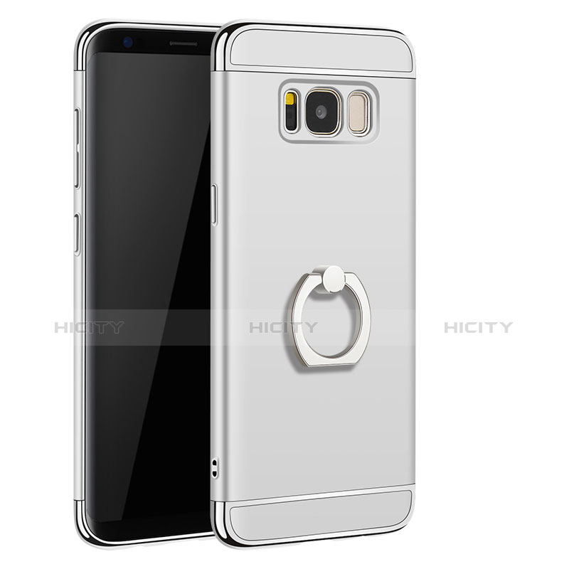 Custodia Lusso Metallo Laterale e Plastica Cover con Anello Supporto A01 per Samsung Galaxy S8 Plus Argento