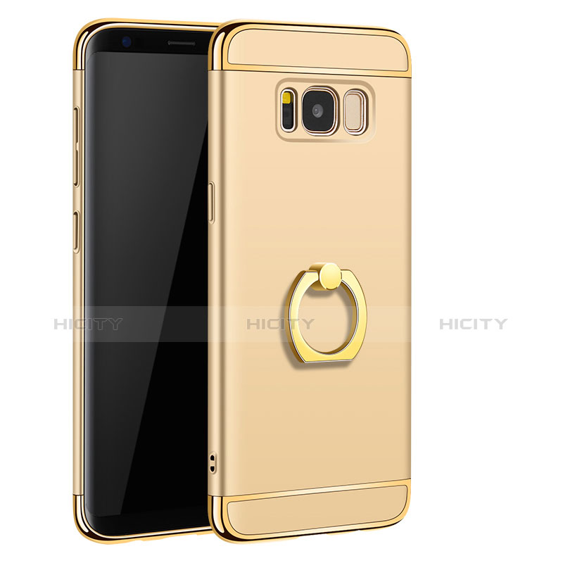 Custodia Lusso Metallo Laterale e Plastica Cover con Anello Supporto A01 per Samsung Galaxy S8 Plus Oro