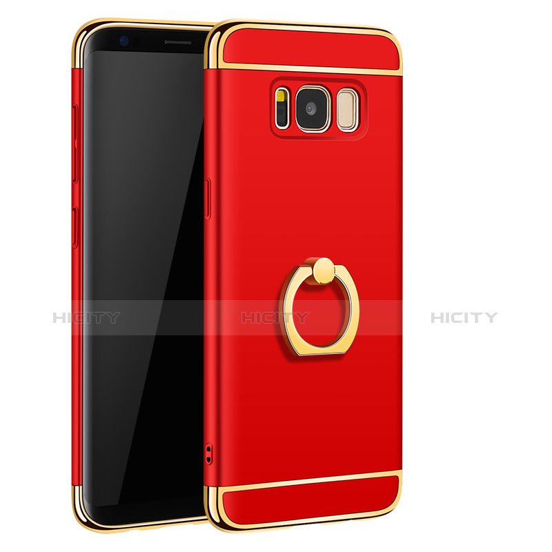 Custodia Lusso Metallo Laterale e Plastica Cover con Anello Supporto A01 per Samsung Galaxy S8 Rosso