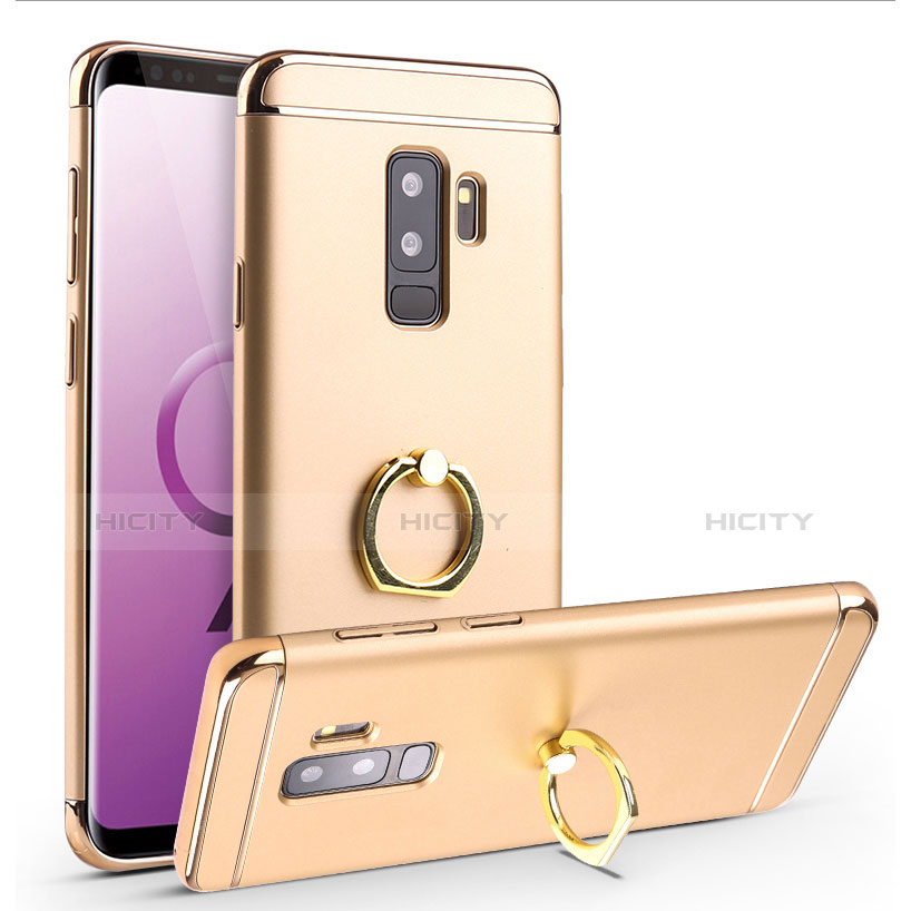 Custodia Lusso Metallo Laterale e Plastica Cover con Anello Supporto A01 per Samsung Galaxy S9 Plus Oro