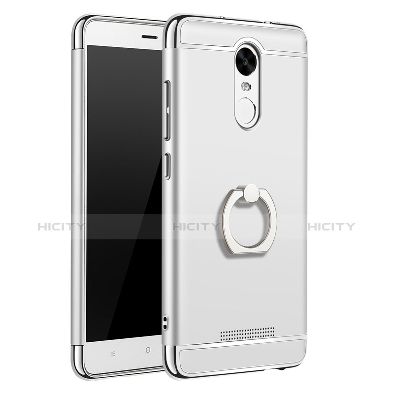 Custodia Lusso Metallo Laterale e Plastica Cover con Anello Supporto A01 per Xiaomi Redmi Note 3 Argento