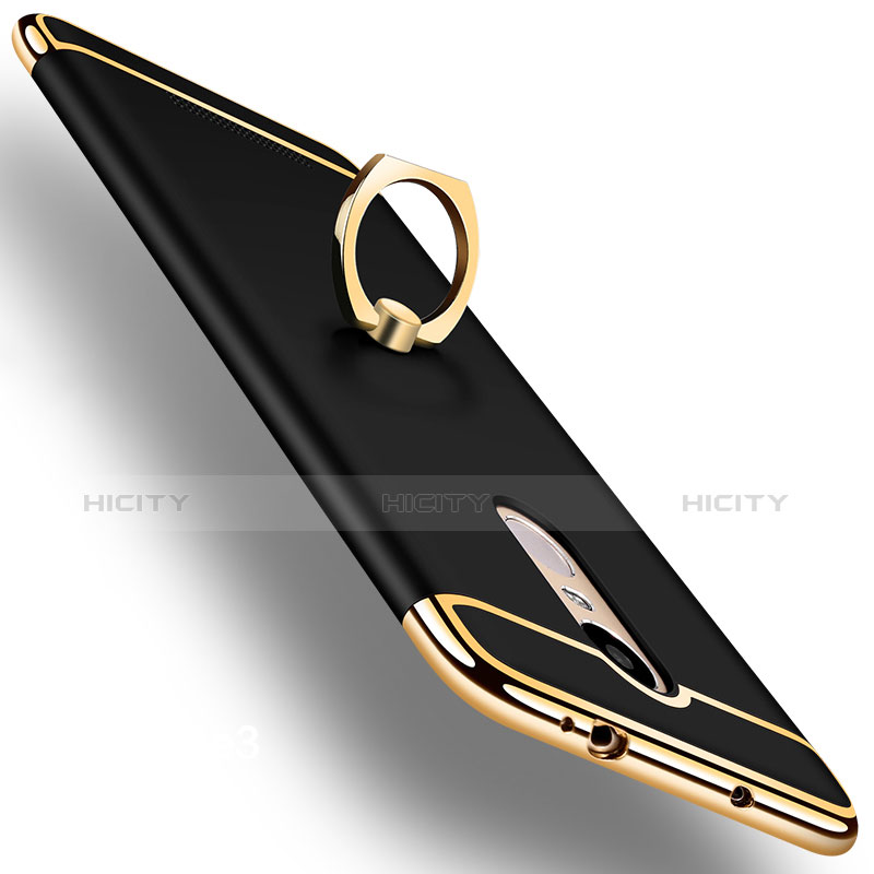 Custodia Lusso Metallo Laterale e Plastica Cover con Anello Supporto A01 per Xiaomi Redmi Note 3 Nero