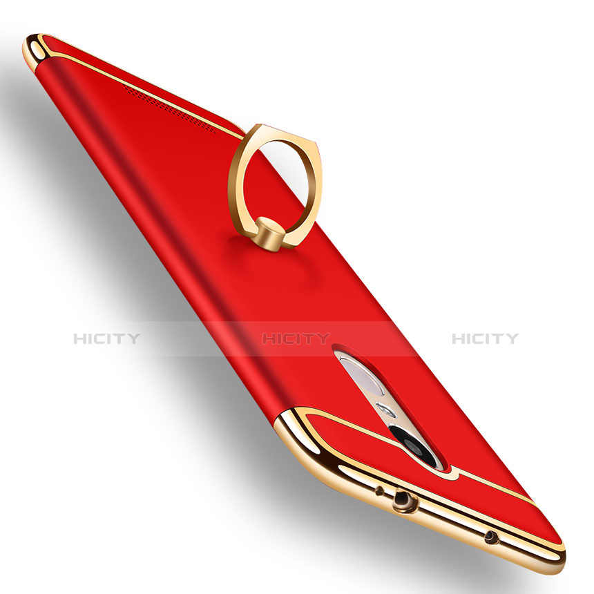 Custodia Lusso Metallo Laterale e Plastica Cover con Anello Supporto A01 per Xiaomi Redmi Note 3 Pro Rosso