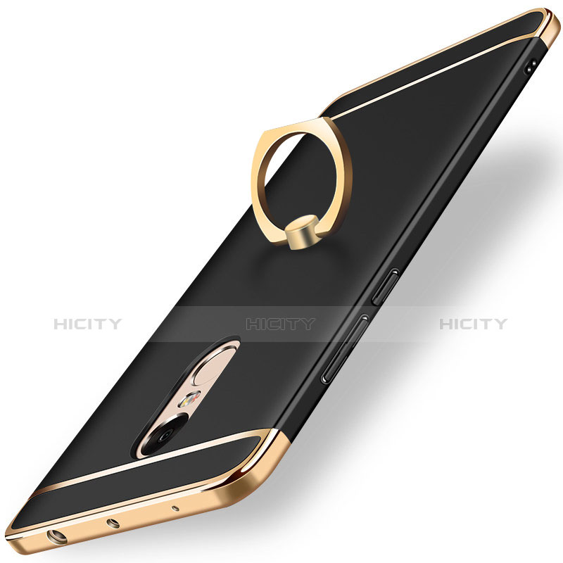 Custodia Lusso Metallo Laterale e Plastica Cover con Anello Supporto A01 per Xiaomi Redmi Note 4 Nero